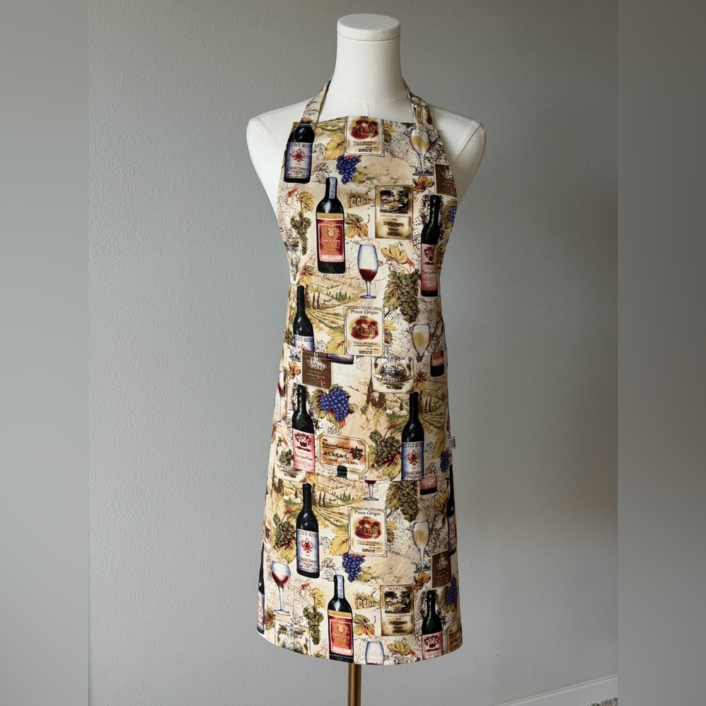 mou designs Wine Glass & Bottle Kitchen Cotton Apron-Fun Barware / Chef Cooking